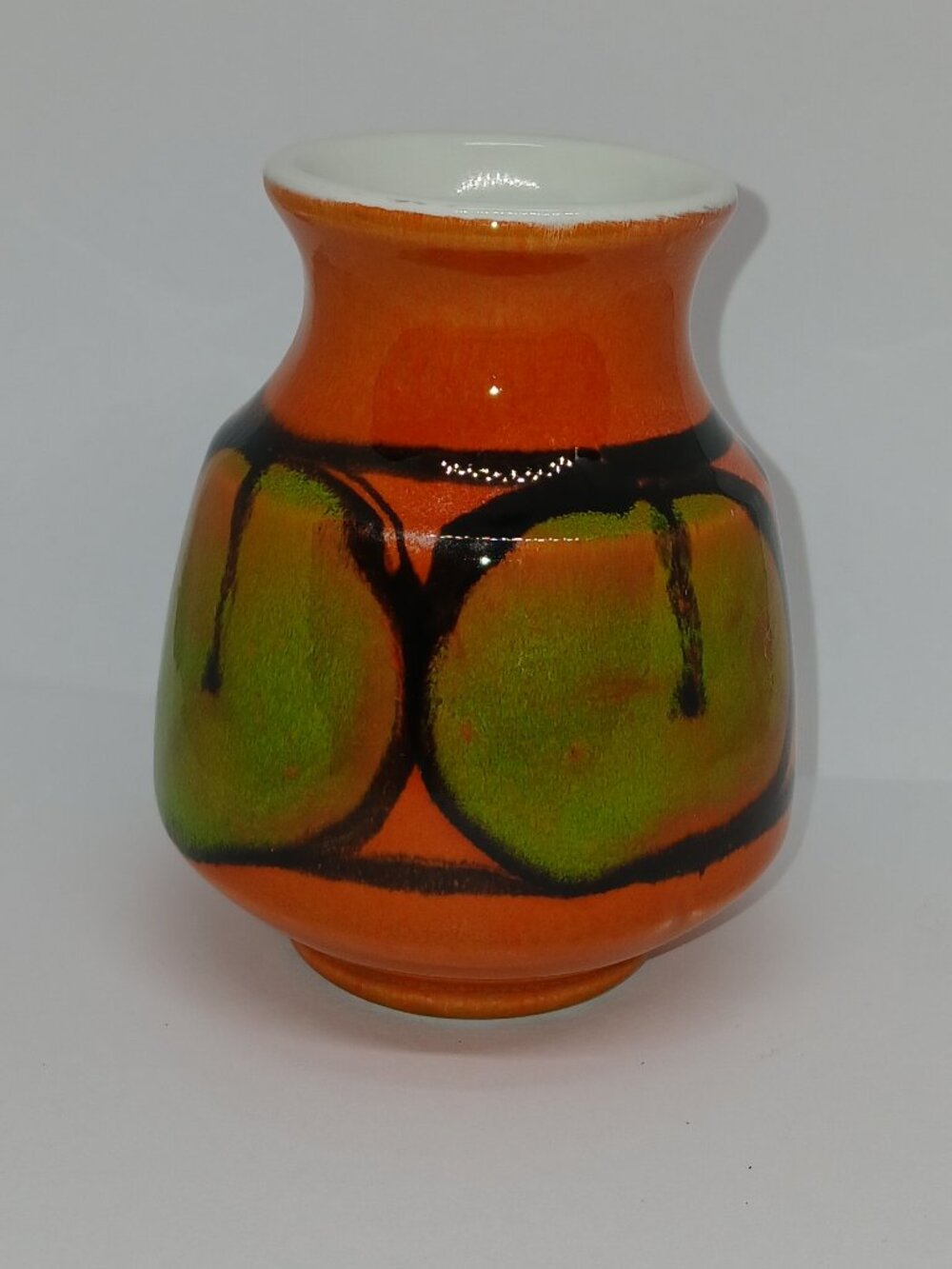 VINTAGE 1970s Poole Pottery #31 Delphis Miniature Vase Orange & Green Glaze